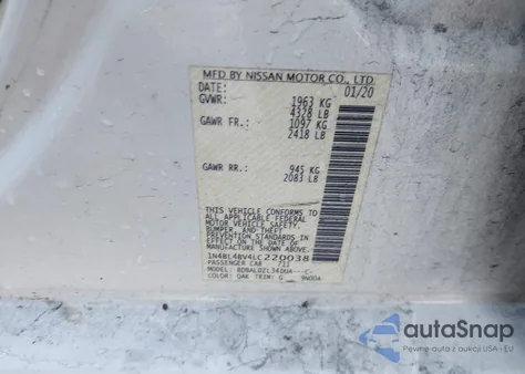 2020 Nissan Altima S Fwd из США, поврежденный, VIN 1N4BL4BV4LC220038